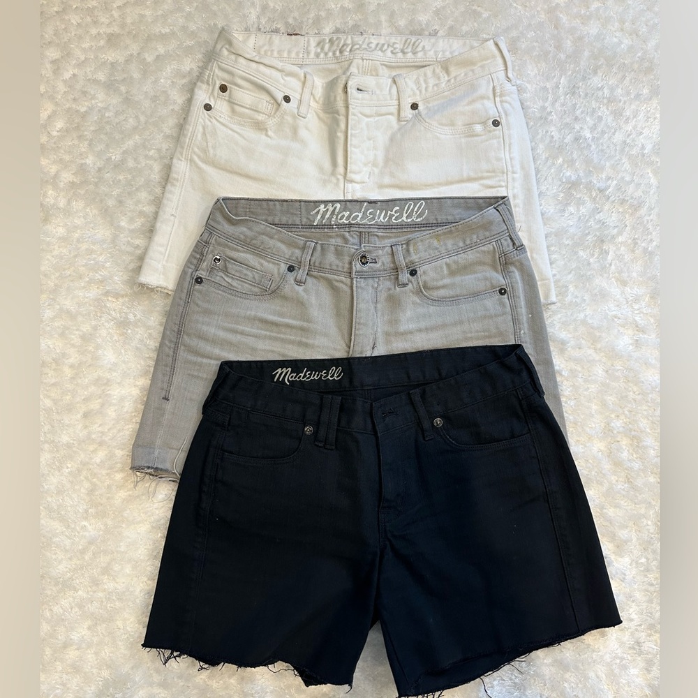 Madewell Trio: White, Light Gray, Black Denim Shorts